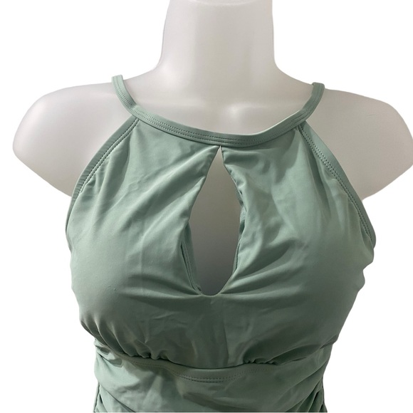 Ellen Tracy High Neck Sage One Piece Swimsuit Size 10 - Picture 2 of 5